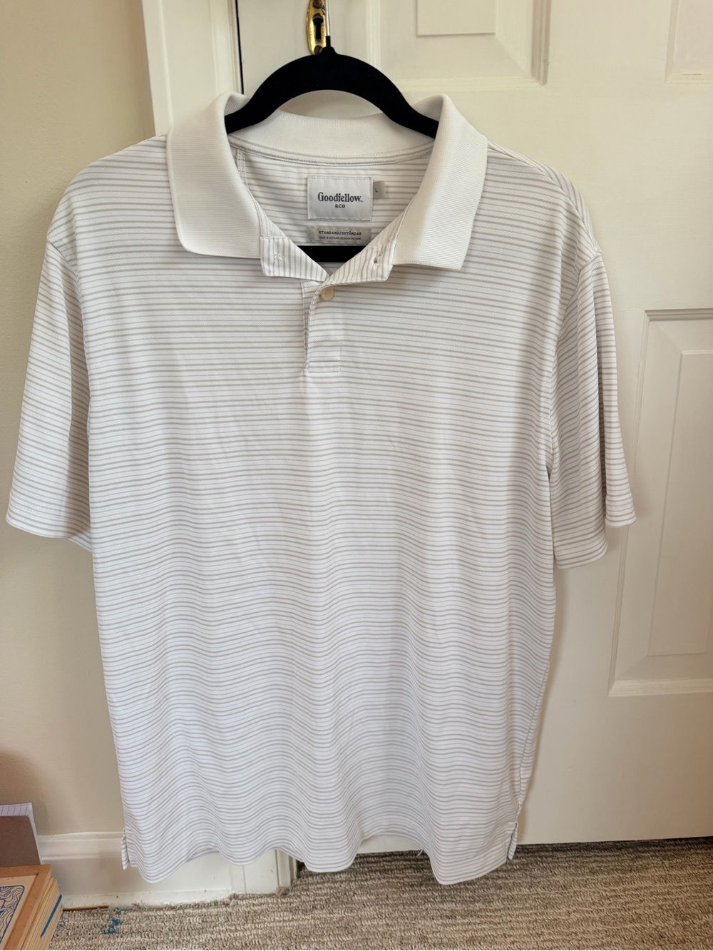 Goodfellow & Co Men's White Polo with Light Gray Micro Stripes